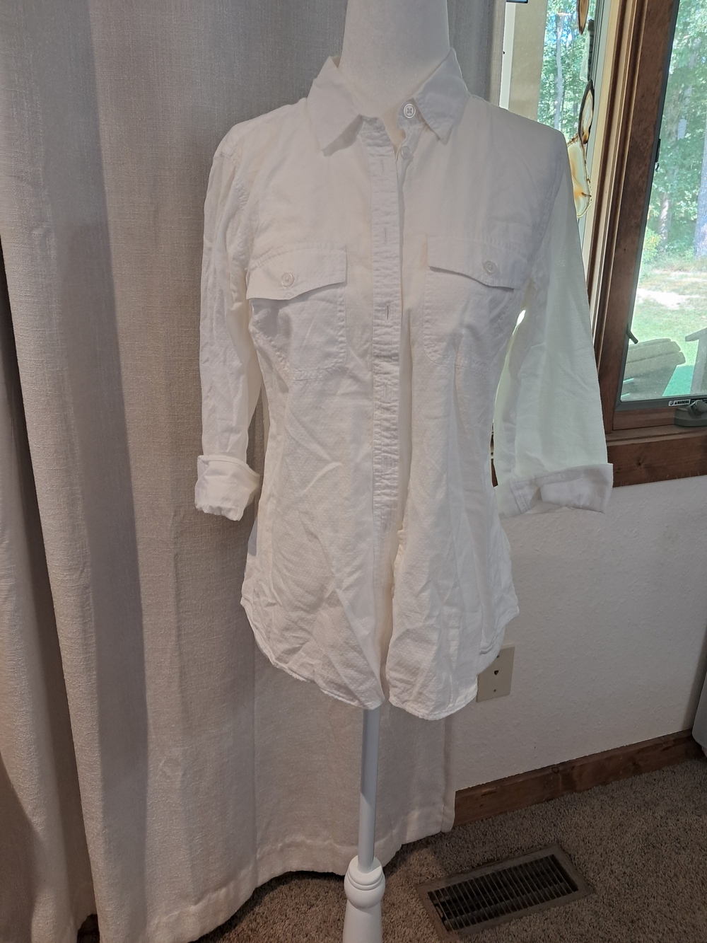 LOFT White Button-Front Utility Shirt In Petite Medium